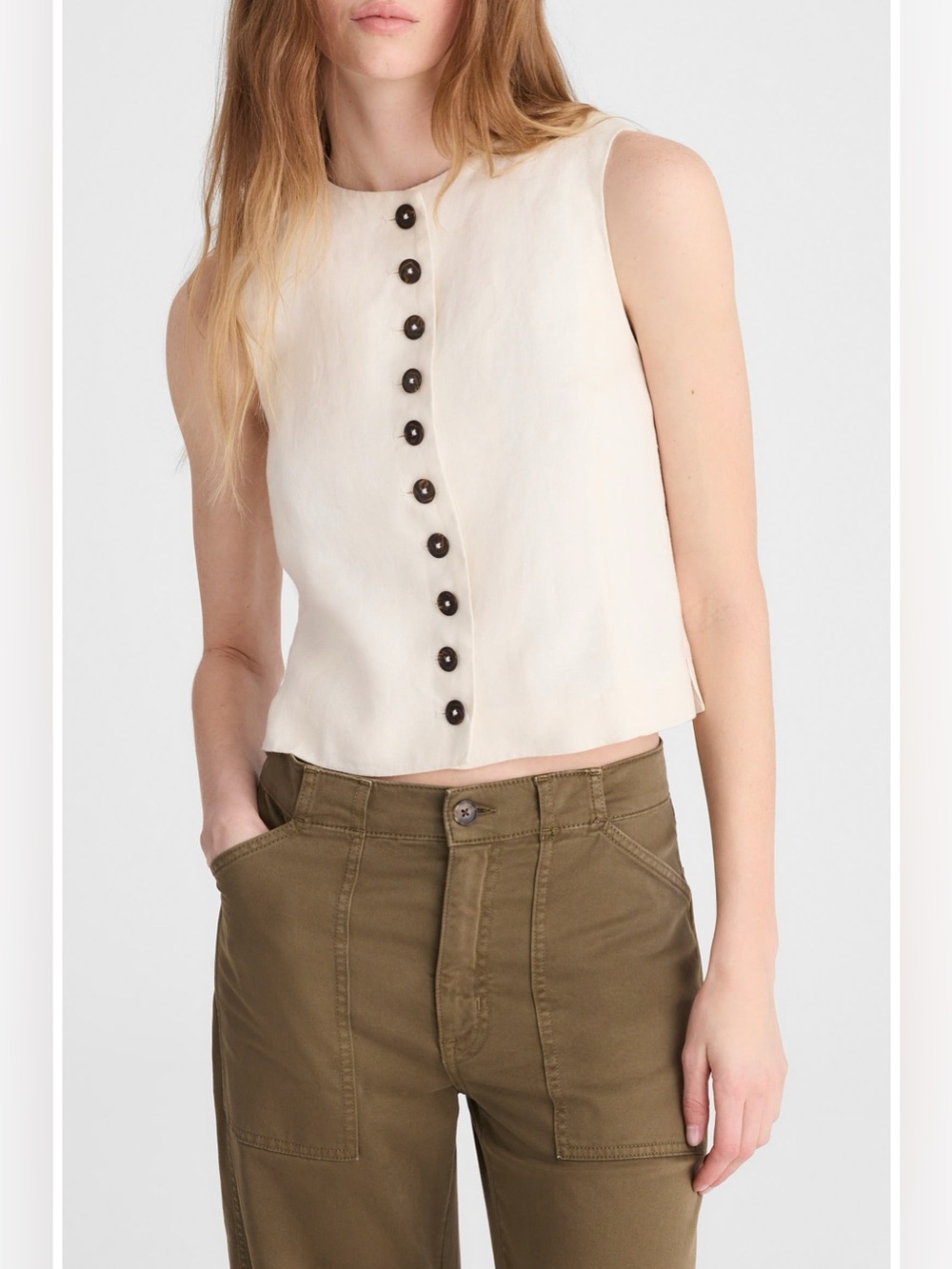 Madewell Button Front Linen Shell Top Size 2 Ivory Linen Sleeveless Lined